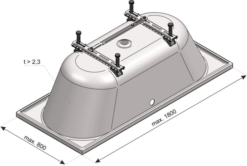 Fußgestell für Stahlwannen mit modifizierter Mittelstrebe und Pendellager VIG